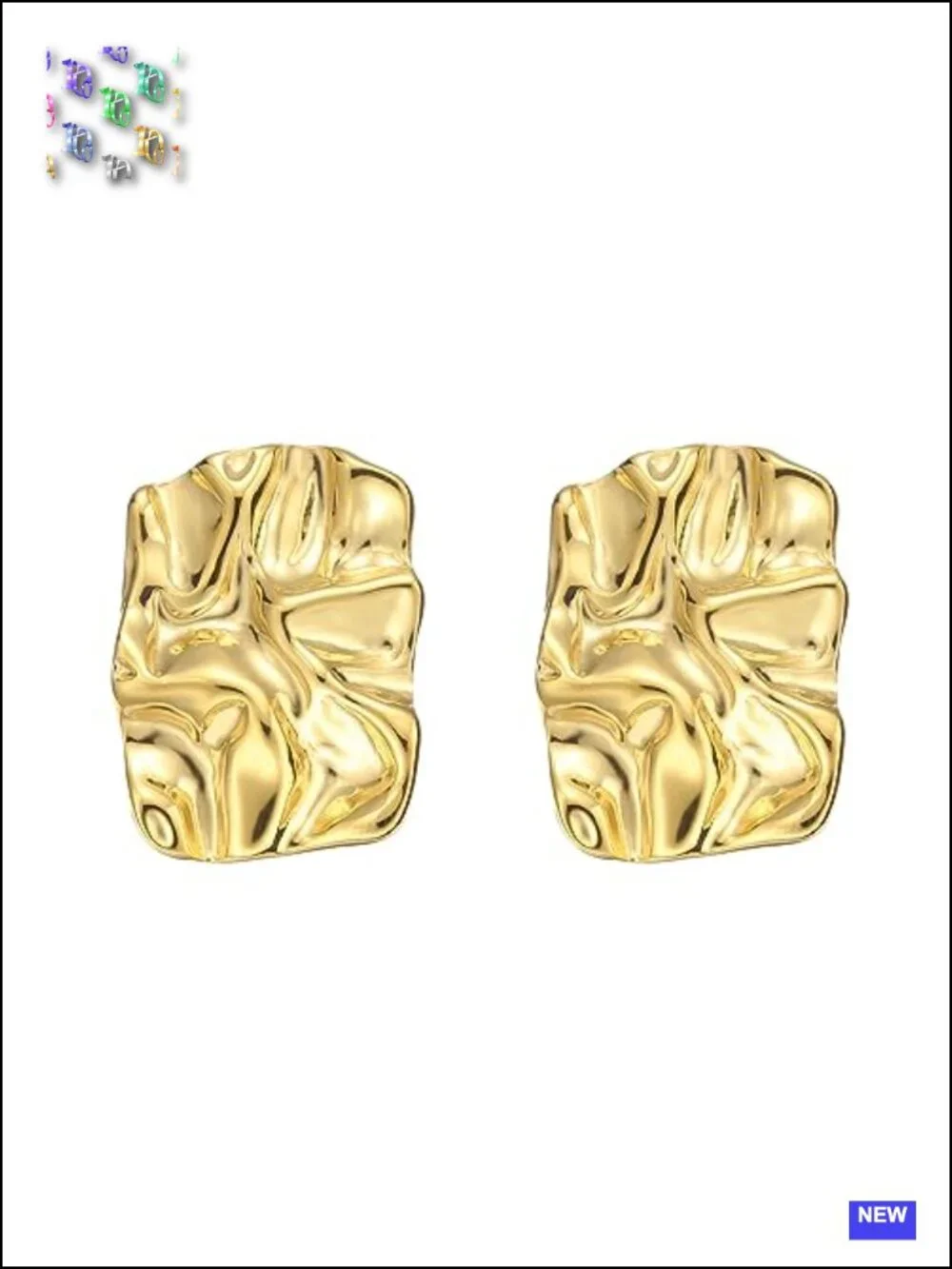 Geometric Rectangle Gold Plated Stud Earrings Irregular Hammered Chunky